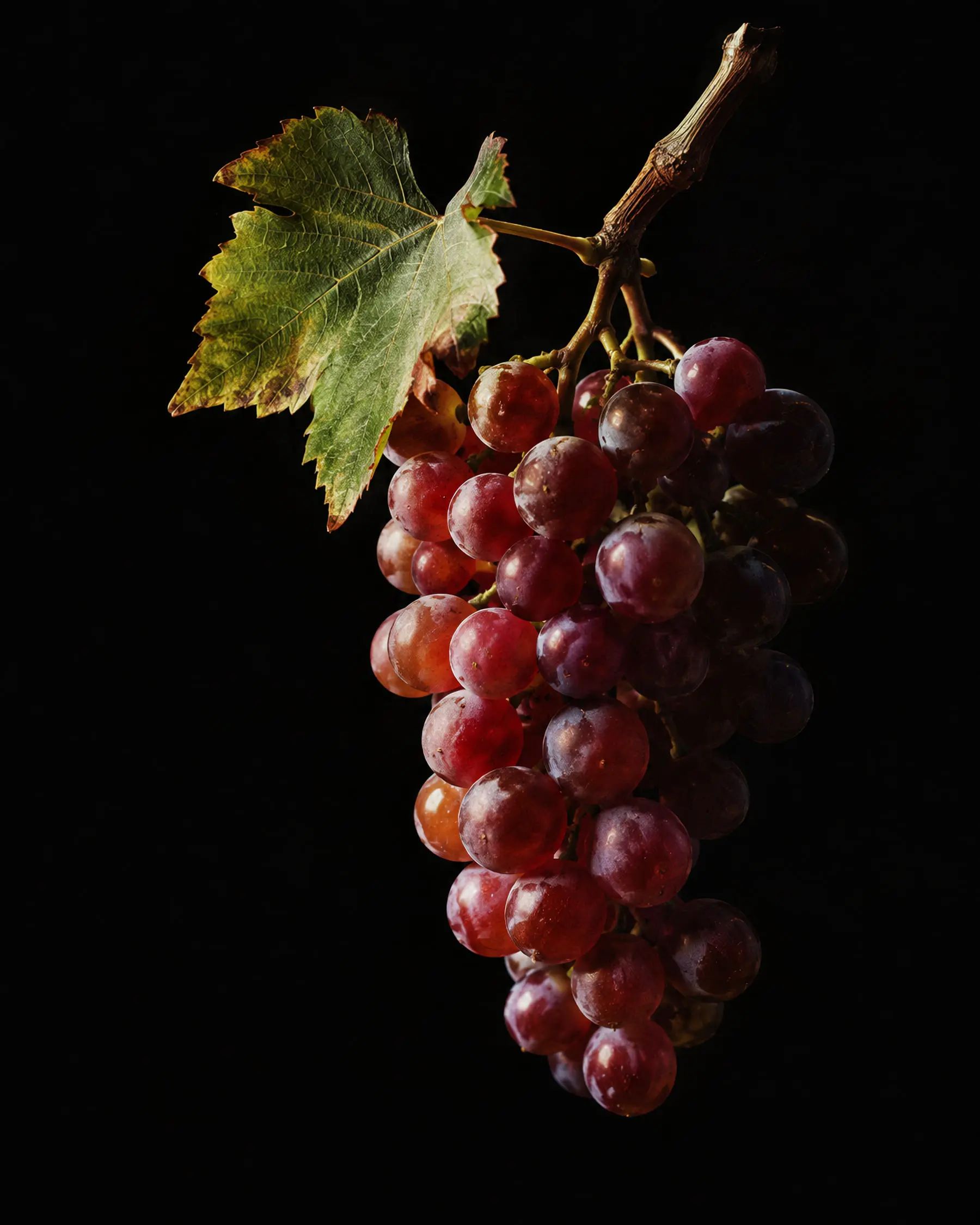 Grappe de Grenache sur fond noir.